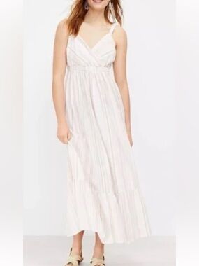 LOFT Beach Striped Ruched Strap Maxi Dress